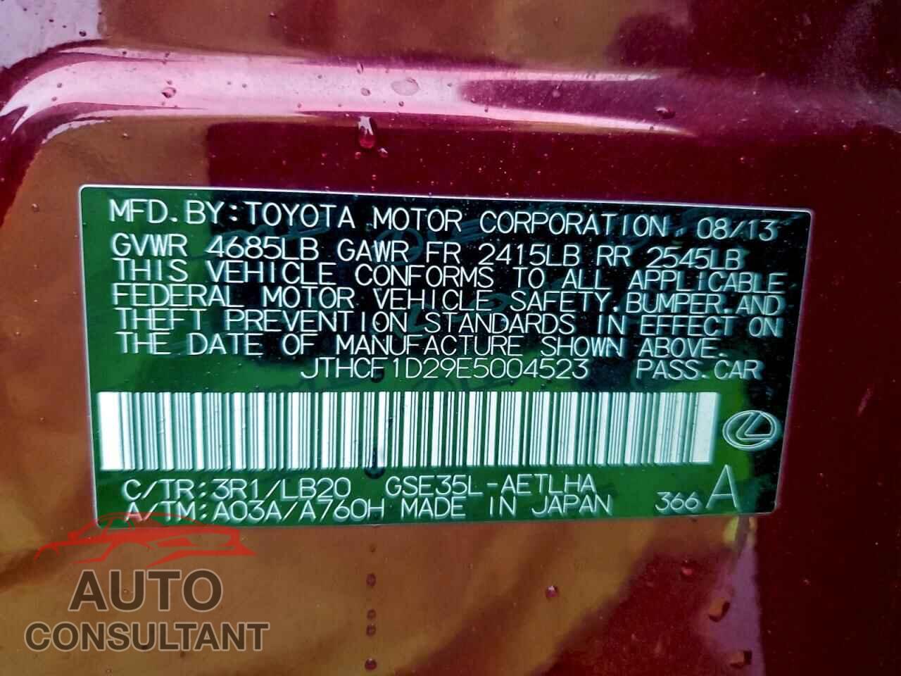 LEXUS IS 2014 - JTHCF1D29E5004523