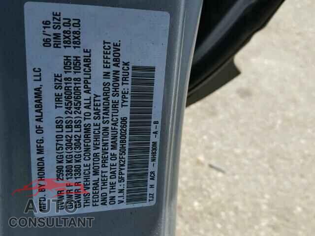 HONDA RIDGELINE 2017 - 5FPYK2F50HB002606