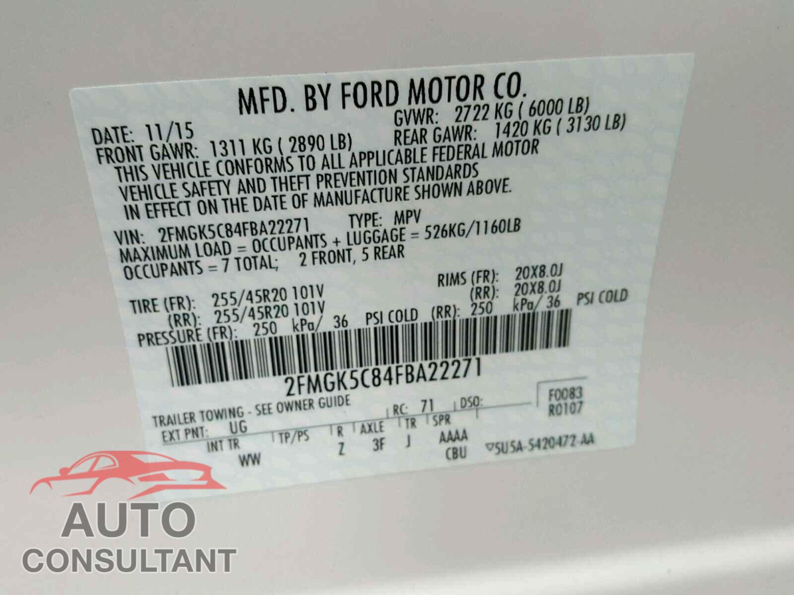 FORD FLEX 2015 - 2FMGK5C84FBA22271