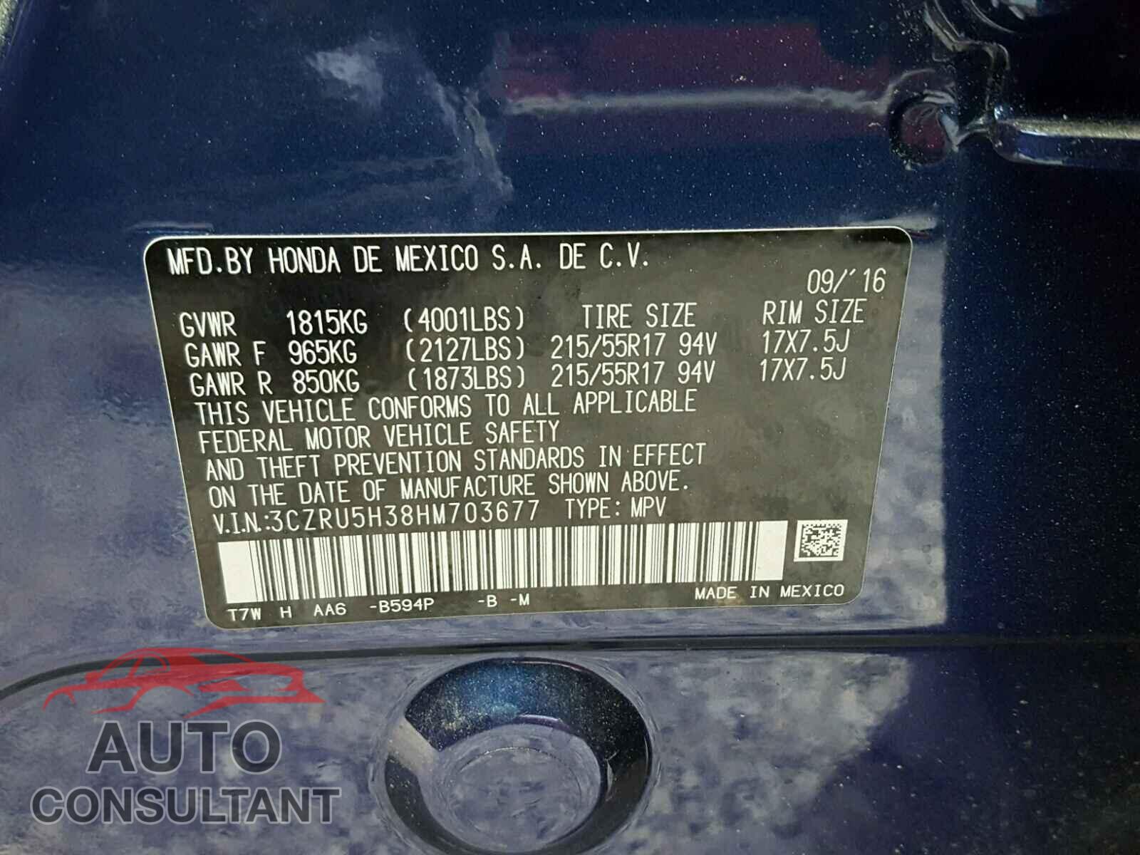 HONDA HR-V 2017 - 3CZRU5H38HM703677