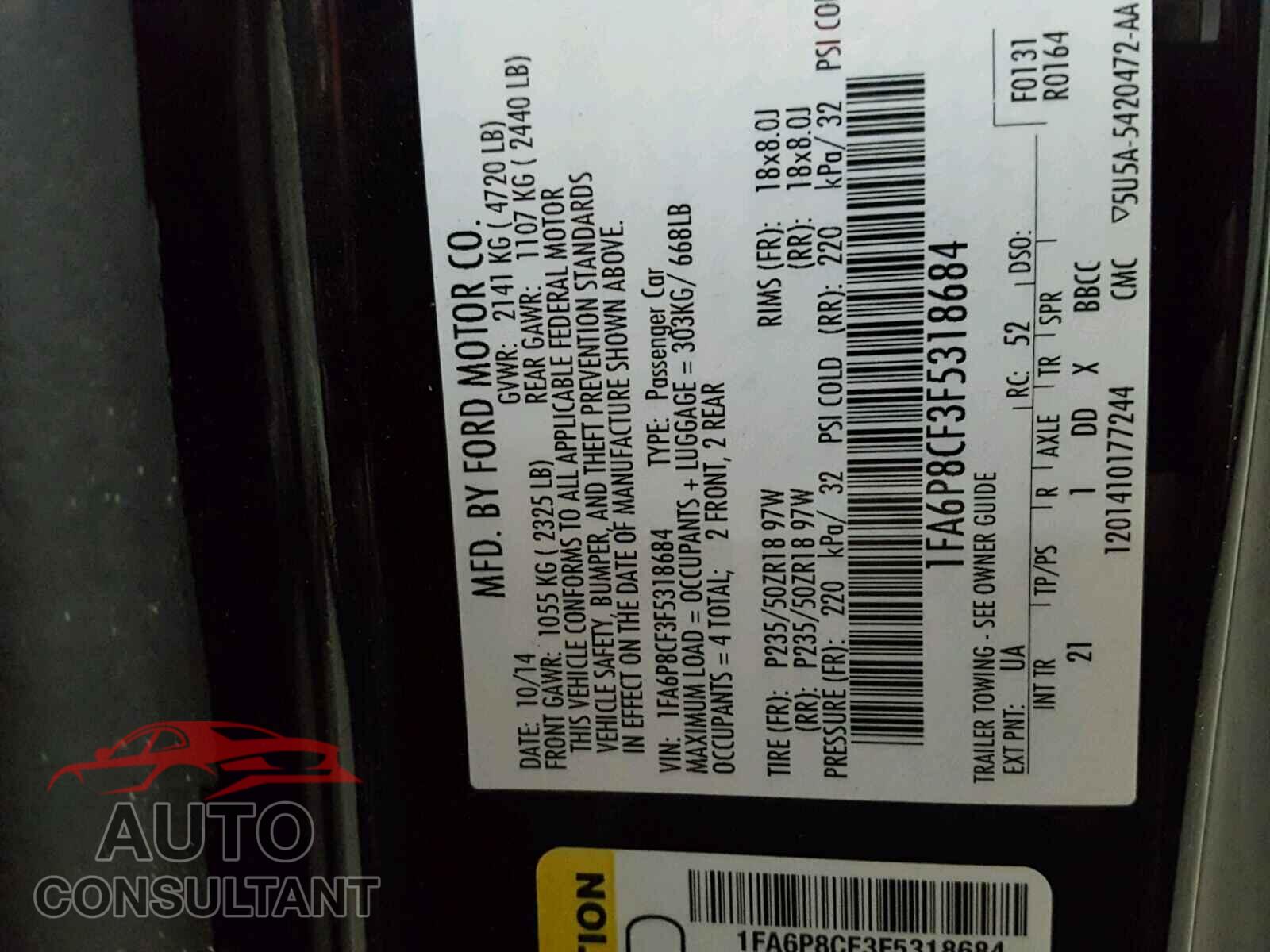 FORD MUSTANG 2015 - 1FA6P8CF3F5318684