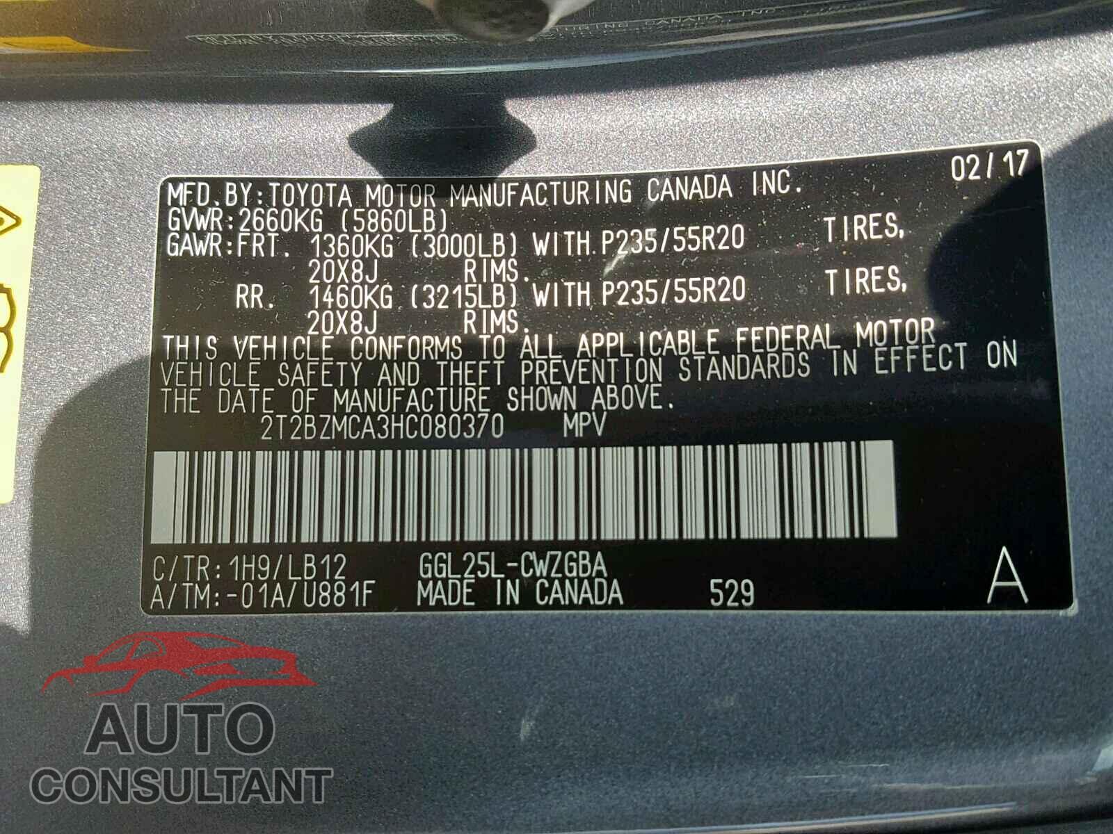 LEXUS RX 350 2017 - 2T2BZMCA3HC080370