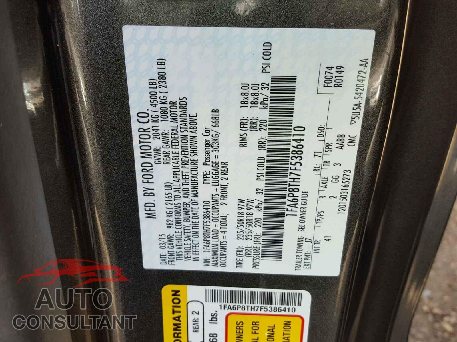 FORD MUSTANG 2015 - 1FA6P8TH7F5386410