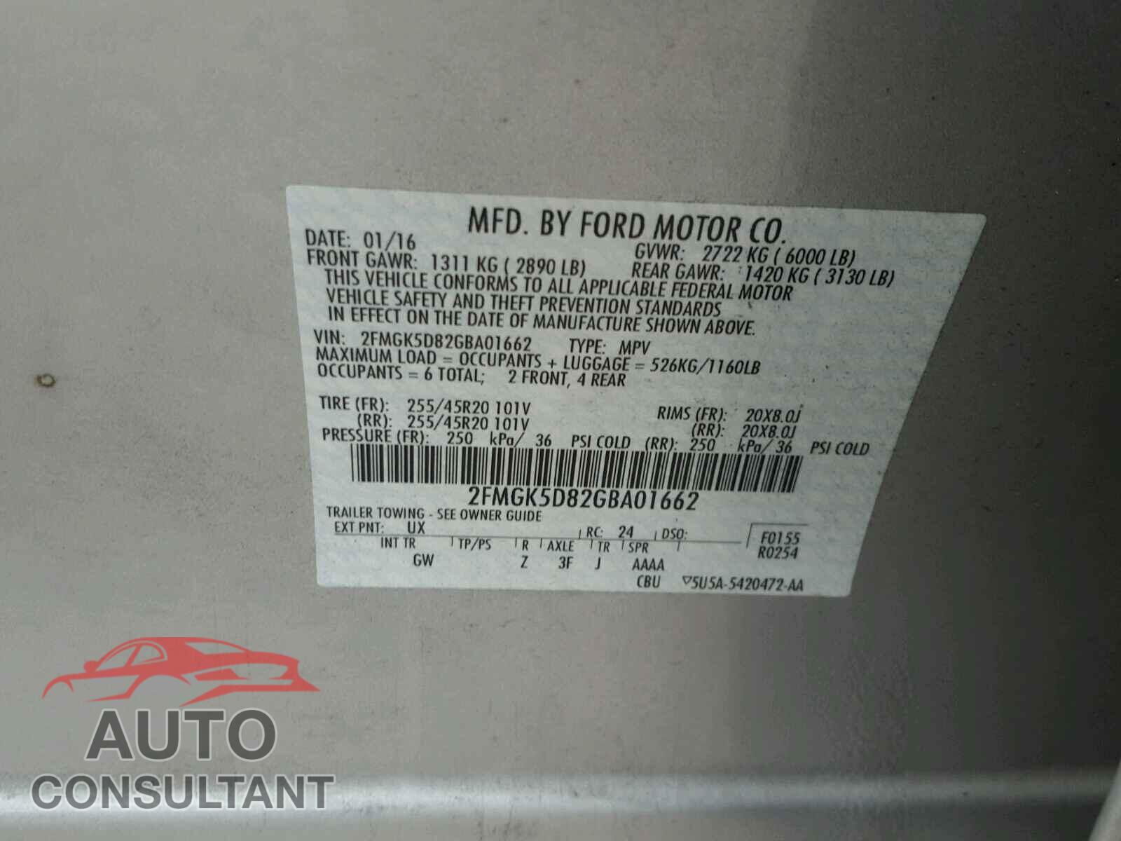 FORD FLEX 2016 - 2FMGK5D82GBA01662