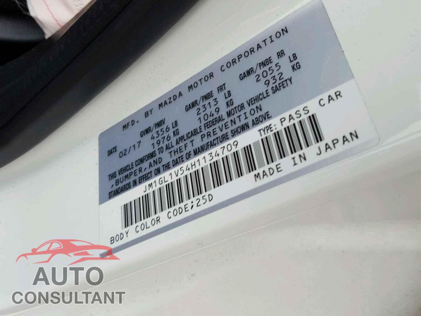 MAZDA 6 2017 - JM1GL1V54H1134709