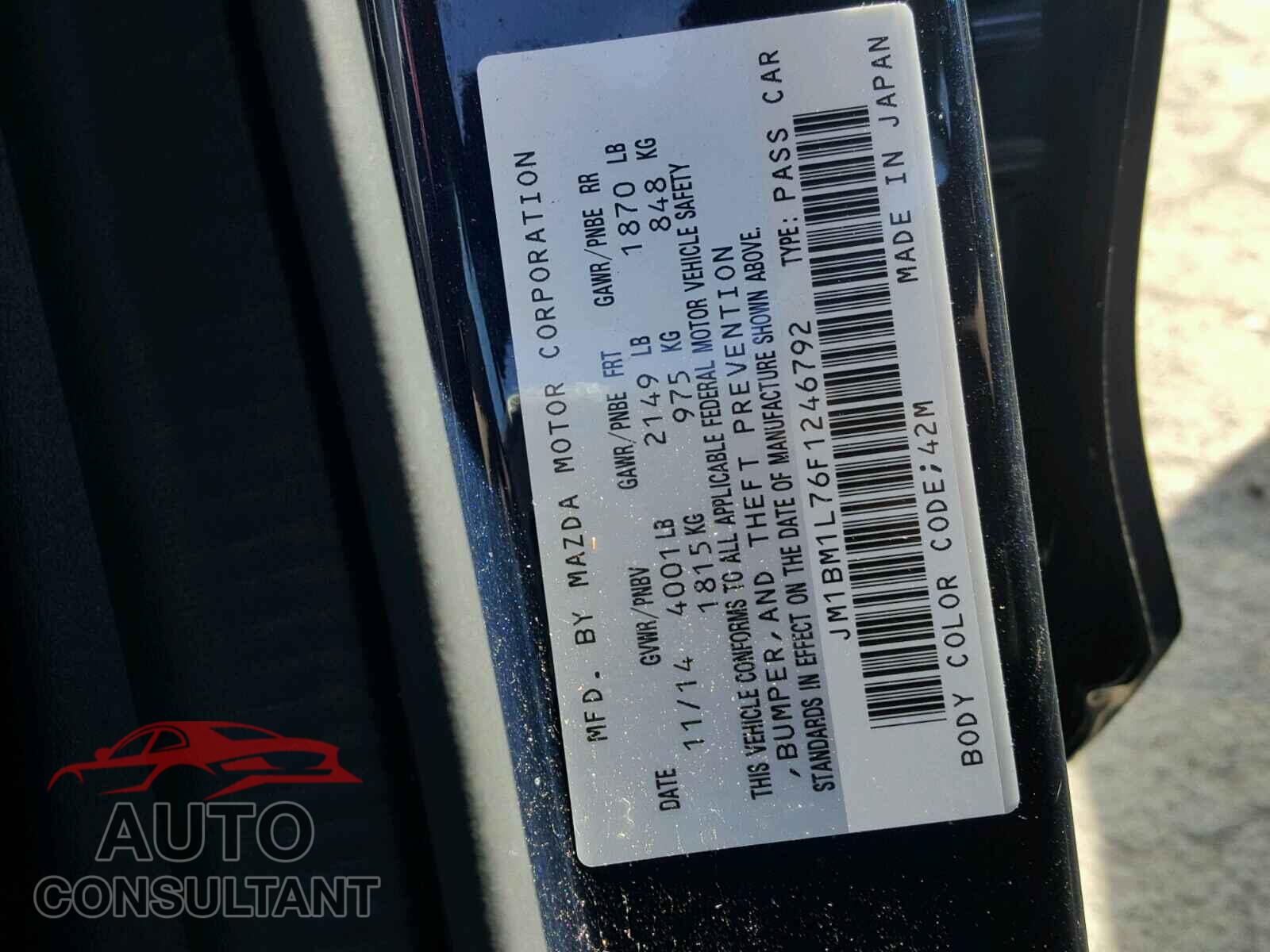 MAZDA 3 2015 - JM1BM1L76F1246792