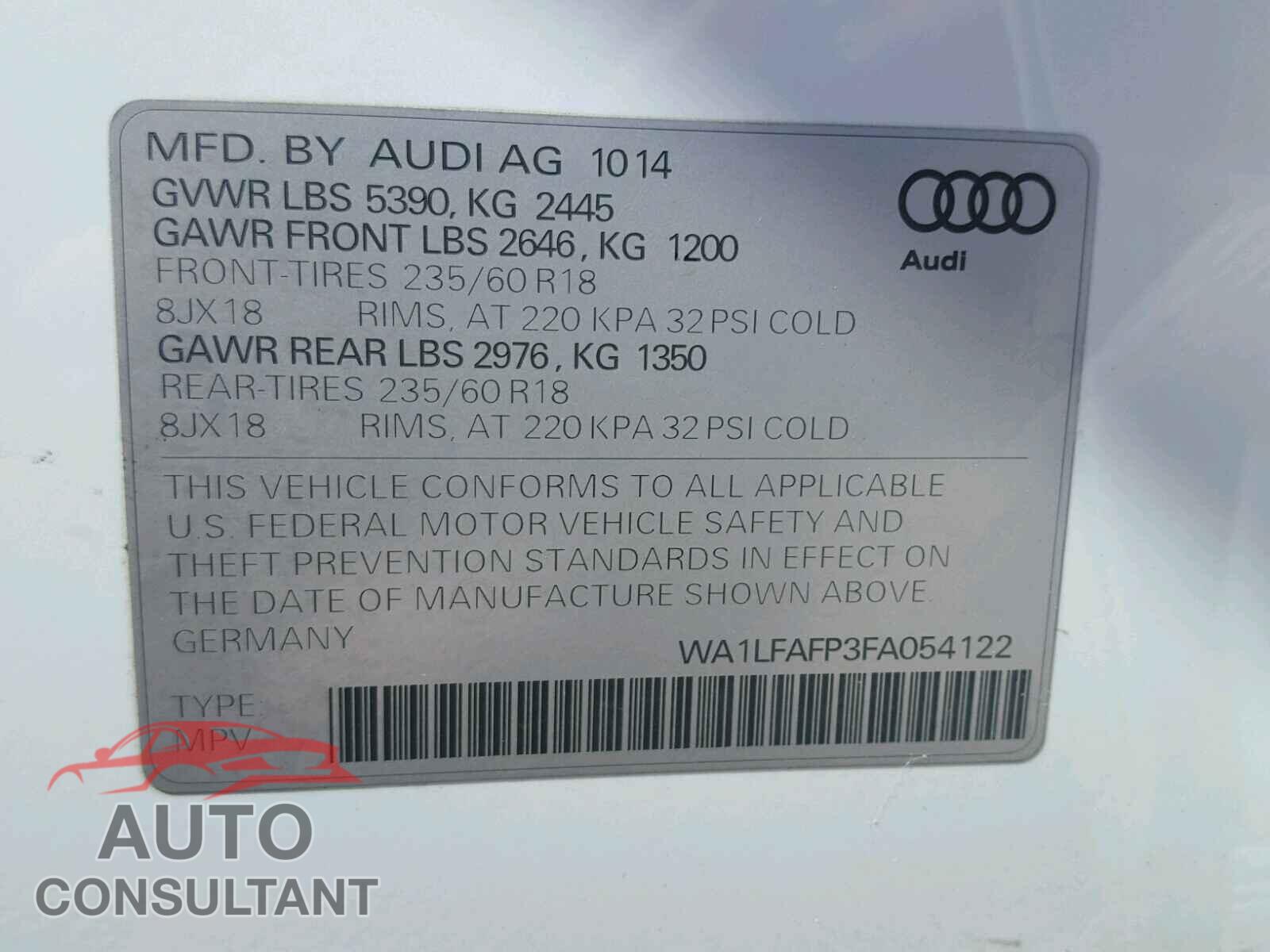 AUDI Q5 2015 - WA1LFAFP3FA054122