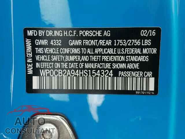 PORSCHE 911 2017 - WP0CB2A94HS154324