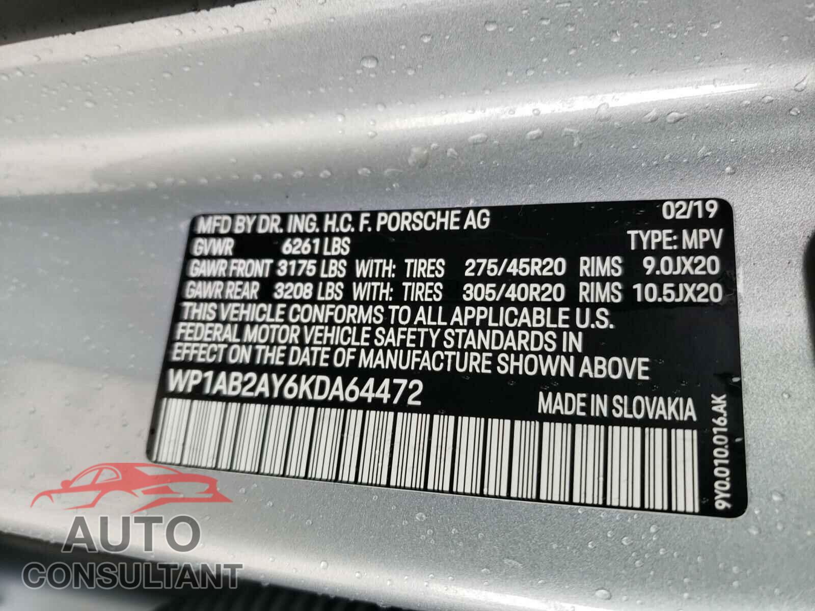 PORSCHE CAYENNE 2019 - WP1AB2AY6KDA64472