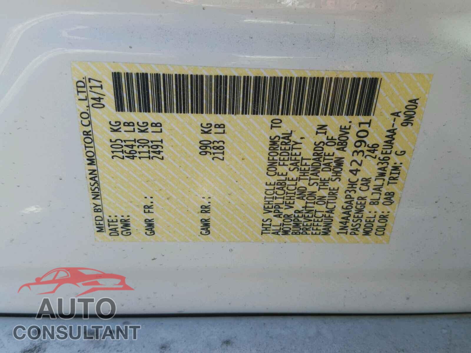 NISSAN MAXIMA 2017 - 1N4AA6AP3HC423901