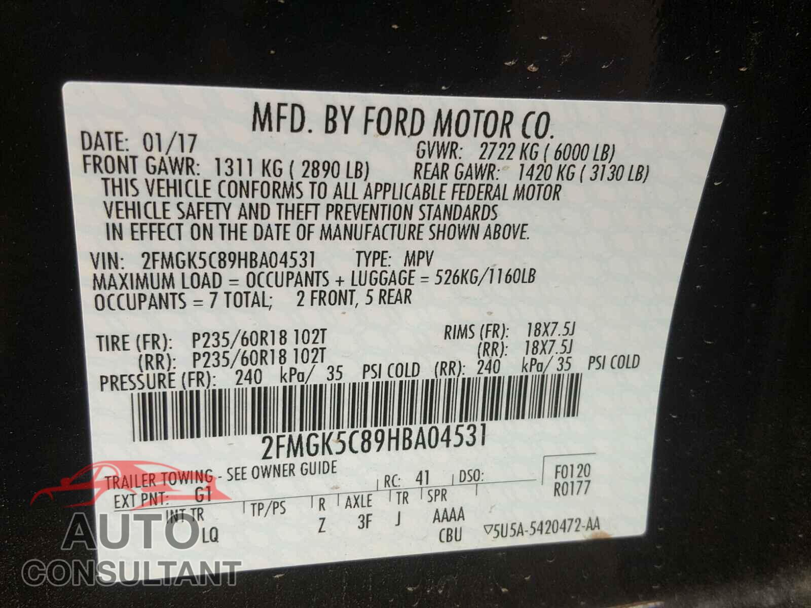 FORD FLEX 2017 - 2FMGK5C89HBA04531