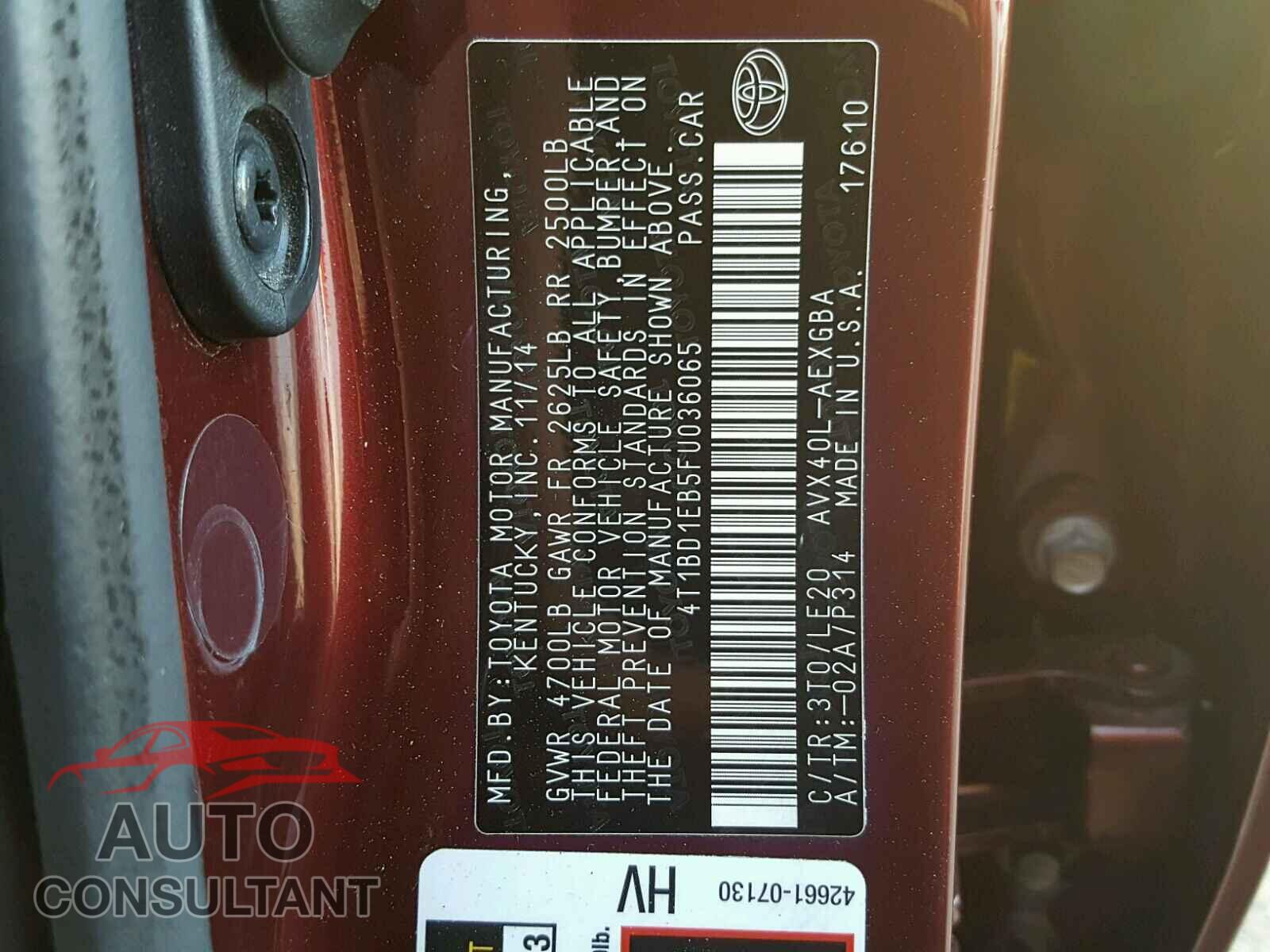 TOYOTA AVALON 2015 - 4T1BD1EB5FU036065