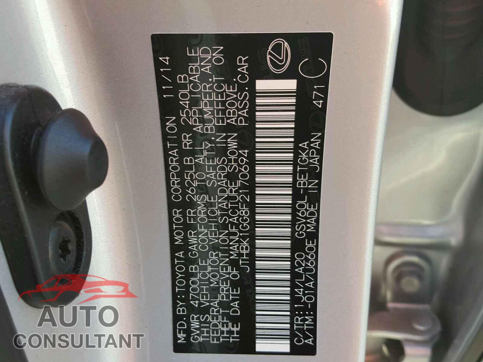 LEXUS ES350 2015 - JTHBK1GG8F2170694