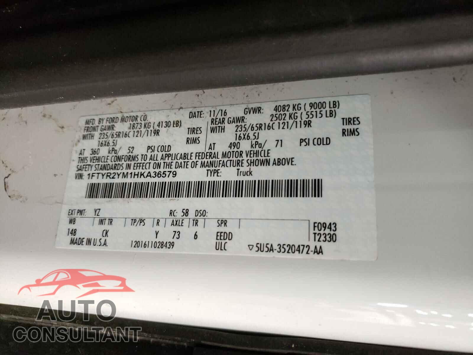 FORD TRANSIT CO 2017 - 1FTYR2YM1HKA36579