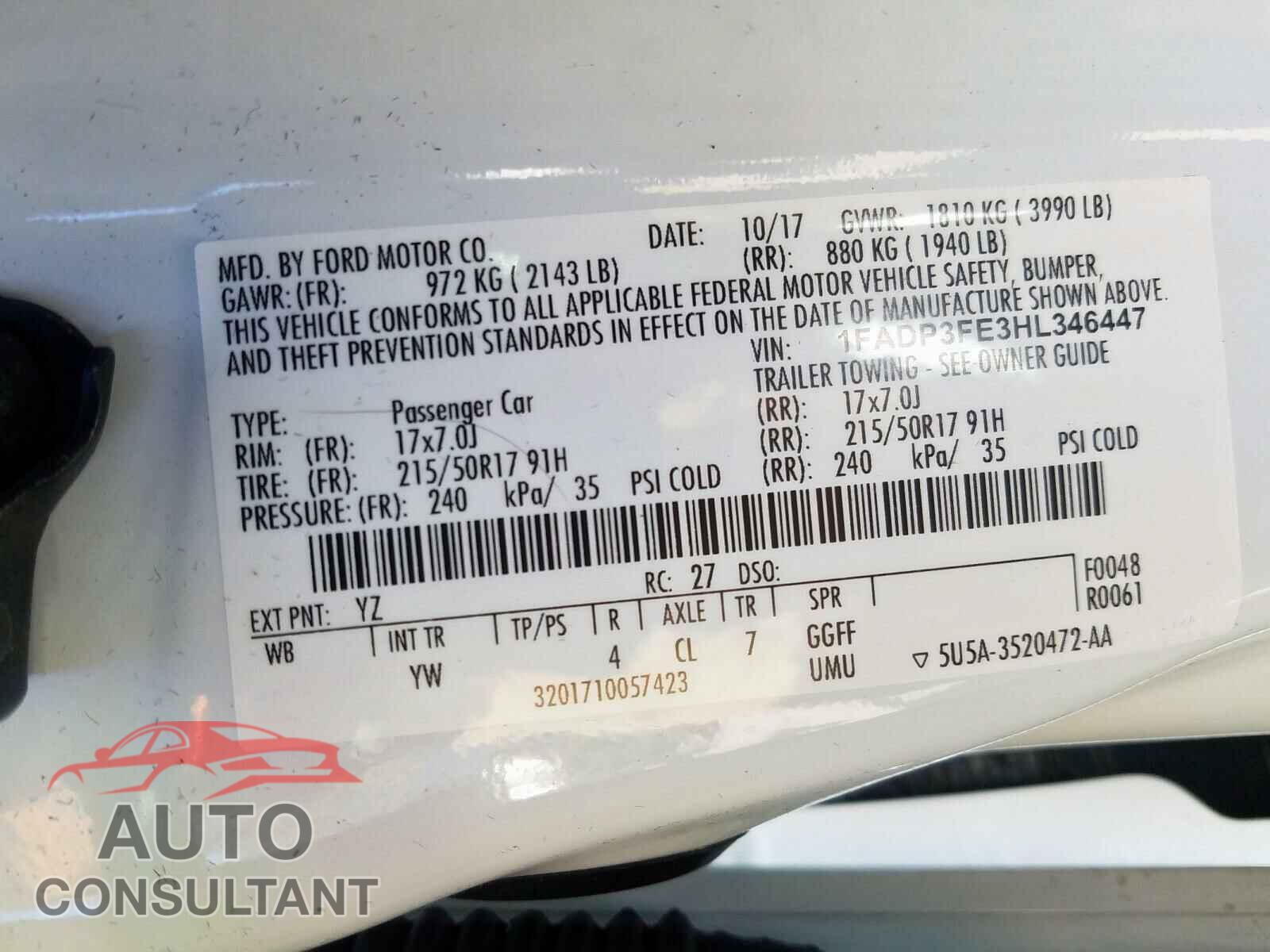 FORD FOCUS 2017 - 1FADP3FE3HL346447