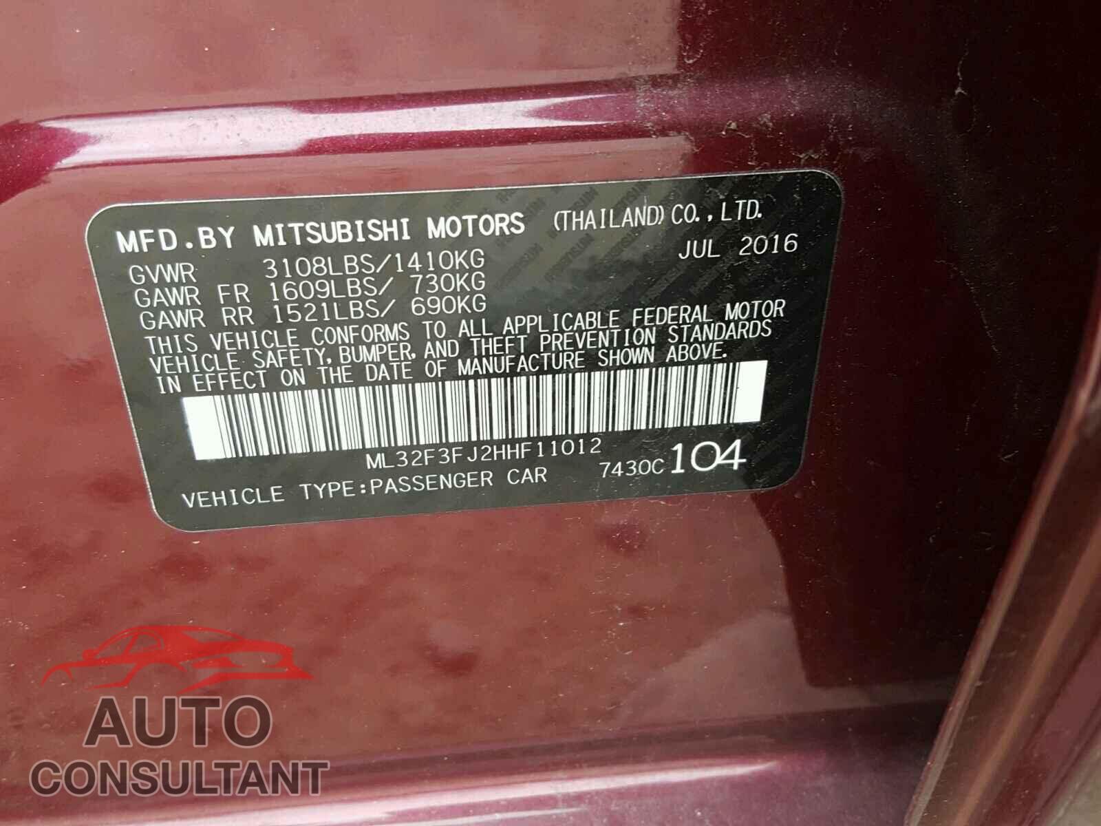 MITSUBISHI MIRAGE 2017 - ML32F3FJ2HHF11012