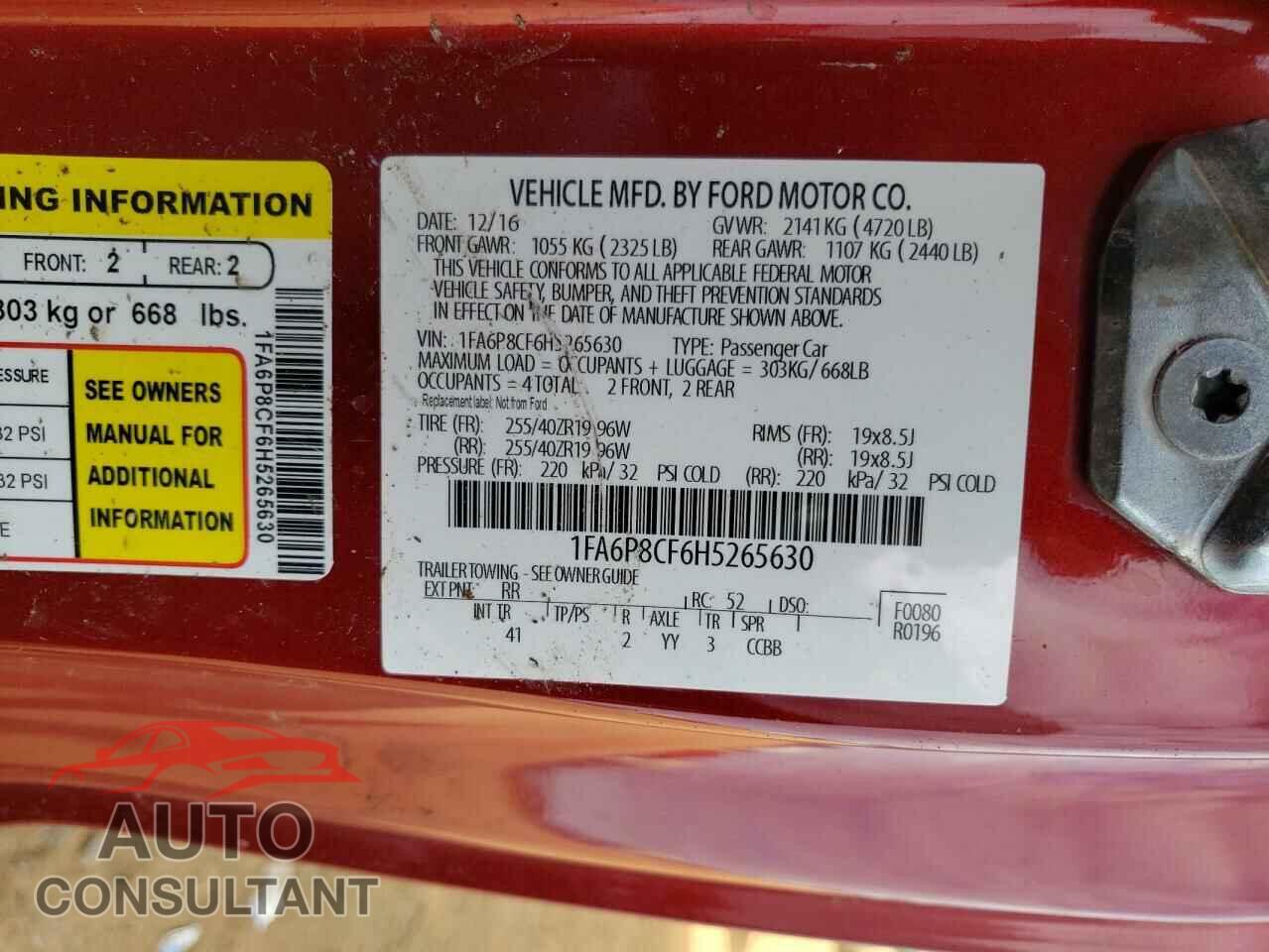FORD MUSTANG 2017 - 1FA6P8CF6H5265630