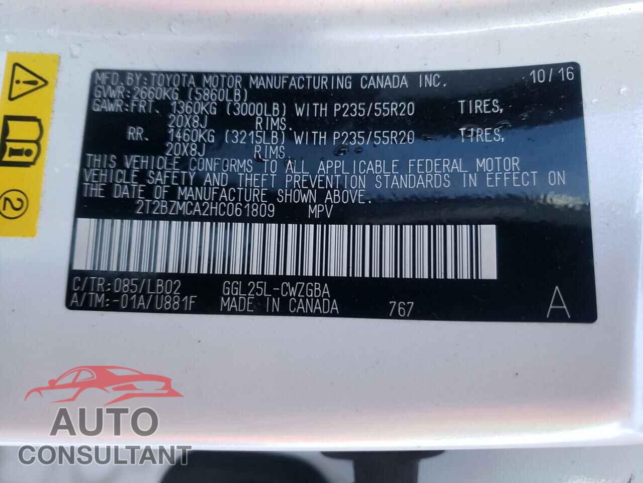 LEXUS RX350 2017 - 2T2BZMCA2HC061809