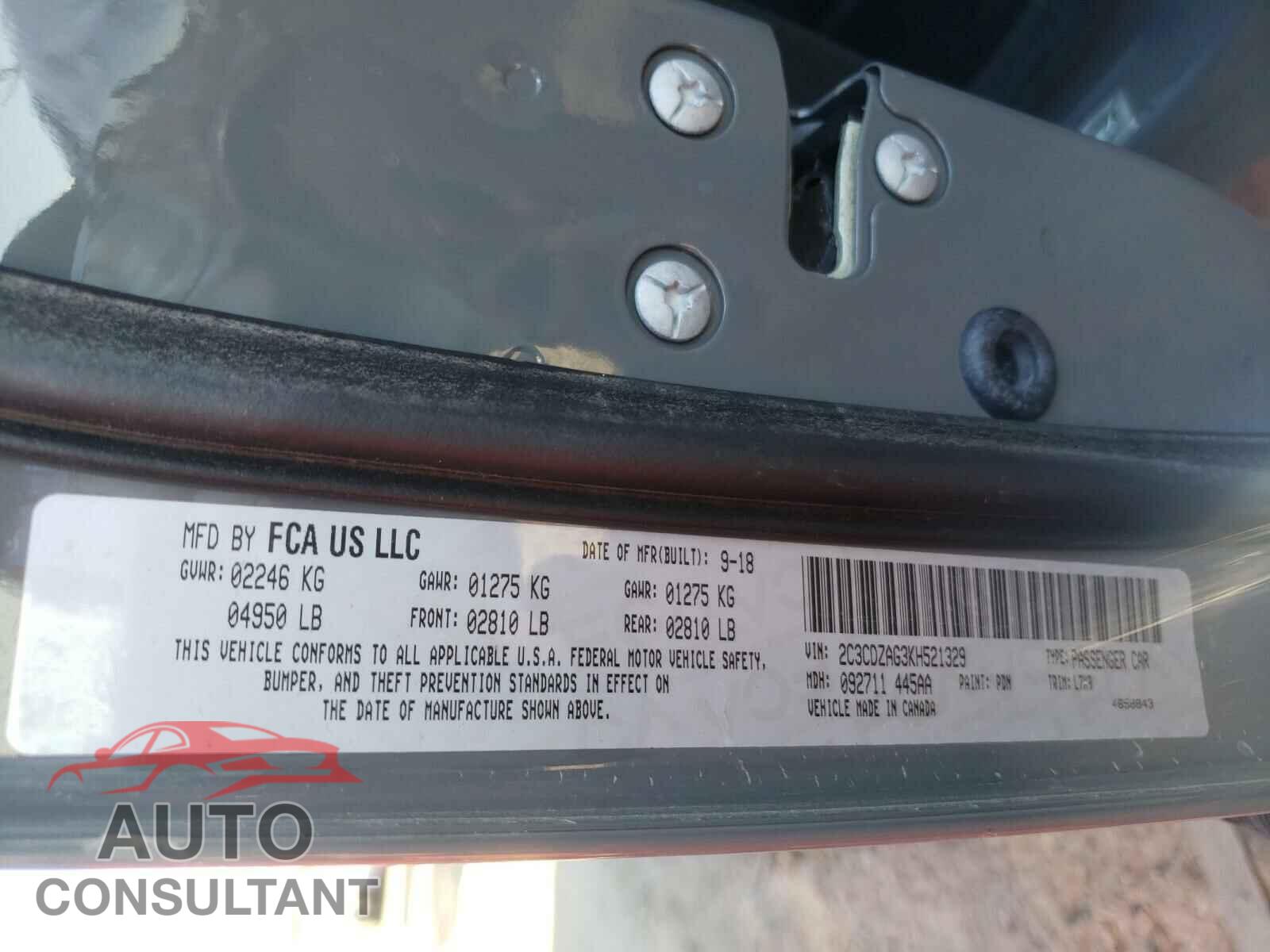 DODGE CHALLENGER 2019 - 2C3CDZAG3KH521329