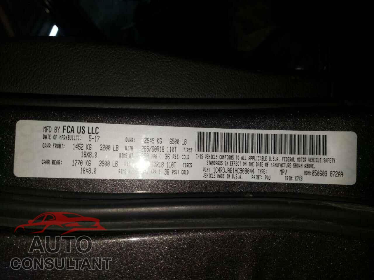 DODGE DURANGO 2017 - 1C4RDJAG1HC908044