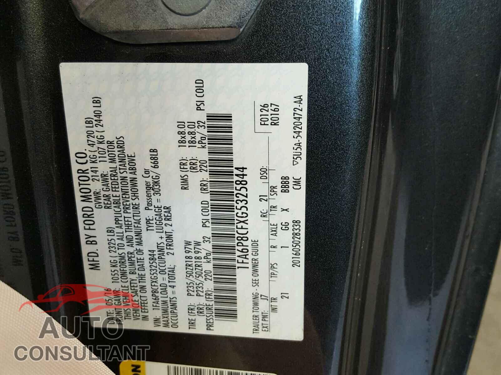 FORD MUSTANG 2016 - 1FA6P8CFXG5325844