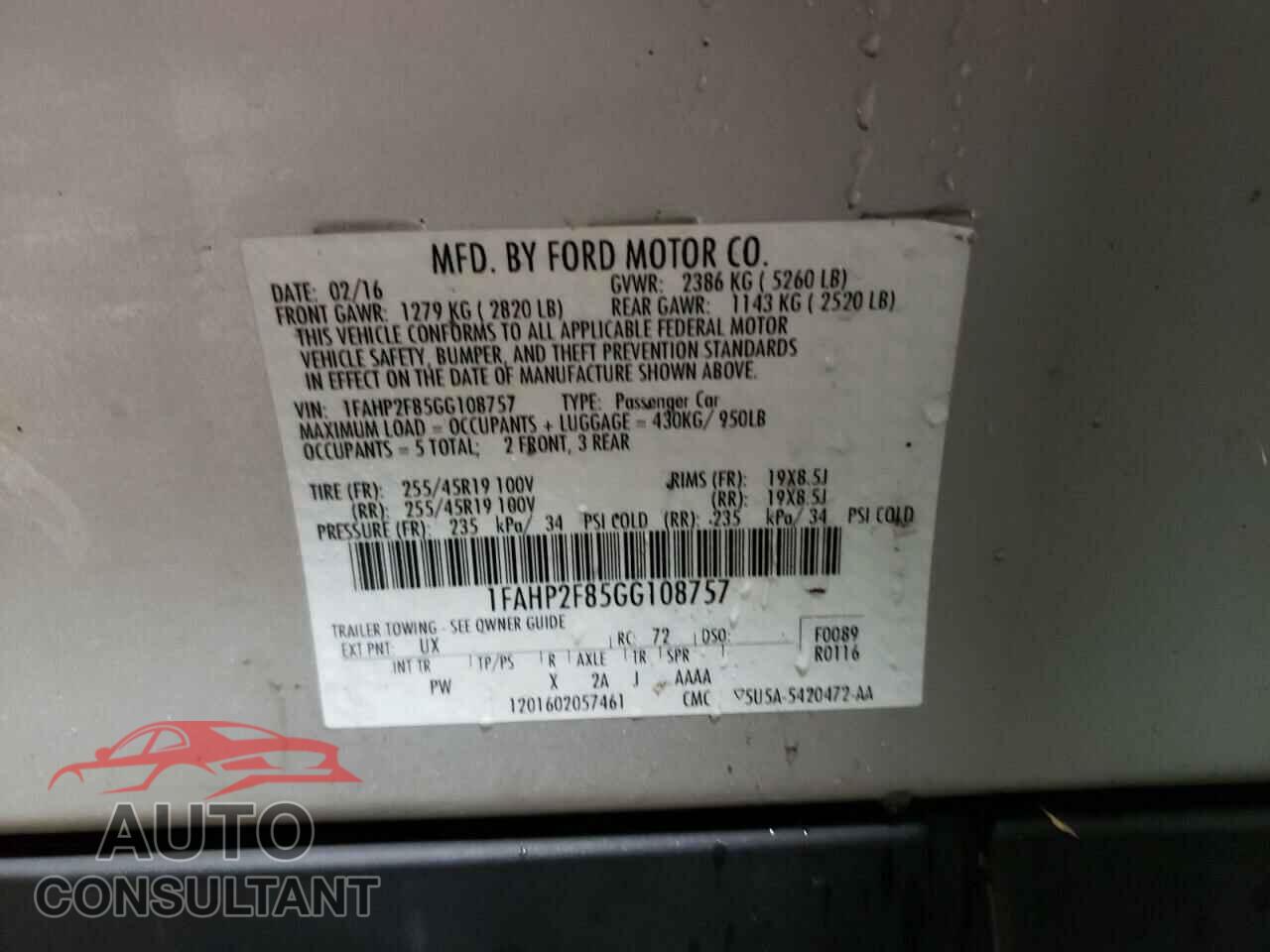 FORD TAURUS 2016 - 1FAHP2F85GG108757