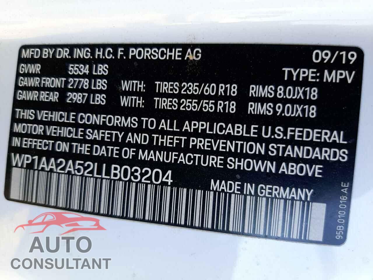 PORSCHE MACAN 2020 - WP1AA2A52LLB03204