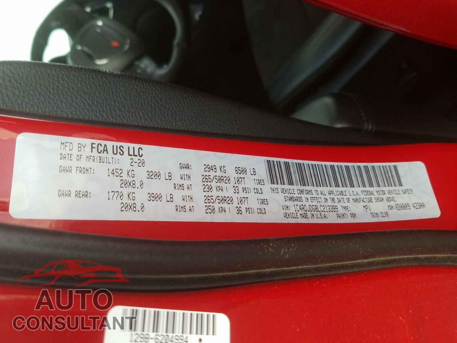 DODGE DURANGO 2020 - 1C4RDJDG8LC213399