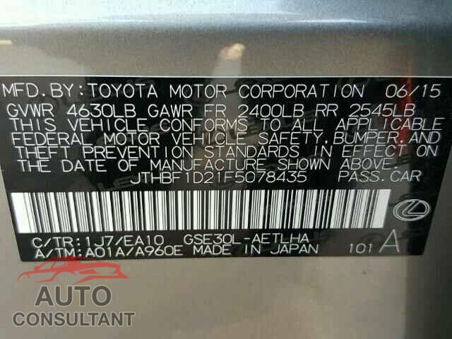 LEXUS IS250 2015 - JTHBF1D21F5078435