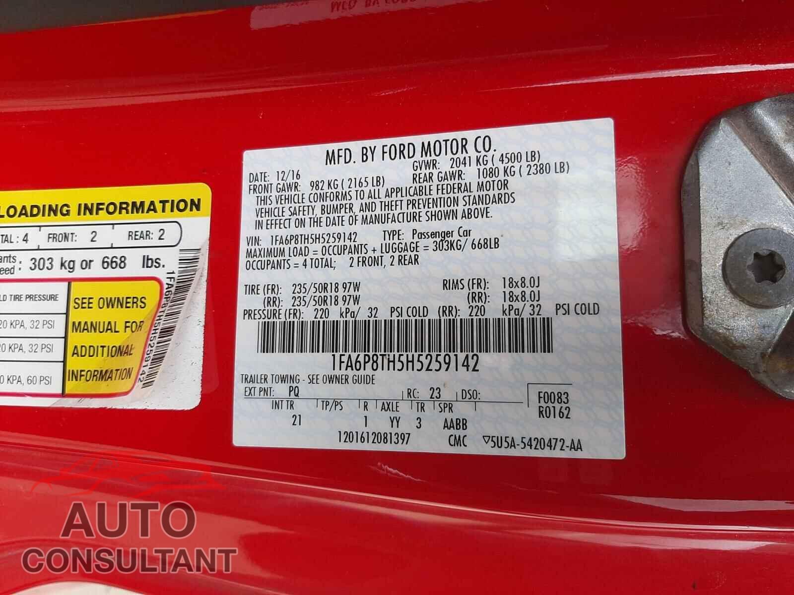 FORD MUSTANG 2017 - 1FA6P8TH5H5259142