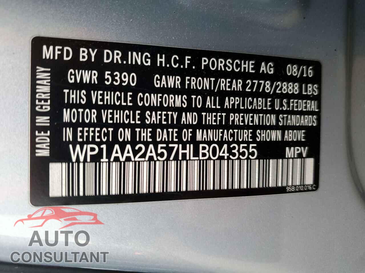 PORSCHE MACAN 2017 - WP1AA2A57HLB04355