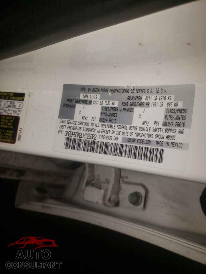 MAZDA 3 2020 - 3MZBPBDM2LM125982