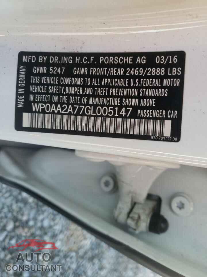 PORSCHE PANAMERA 2016 - WP0AA2A77GL005147