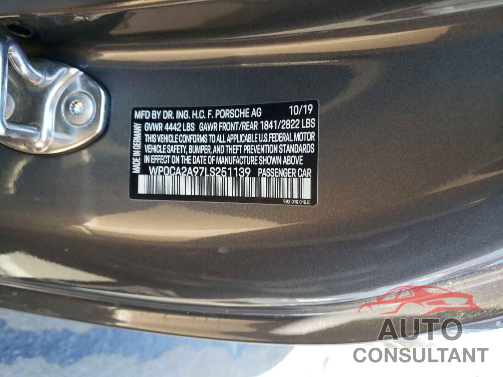 PORSCHE 911 2020 - WP0CA2A97LS251139