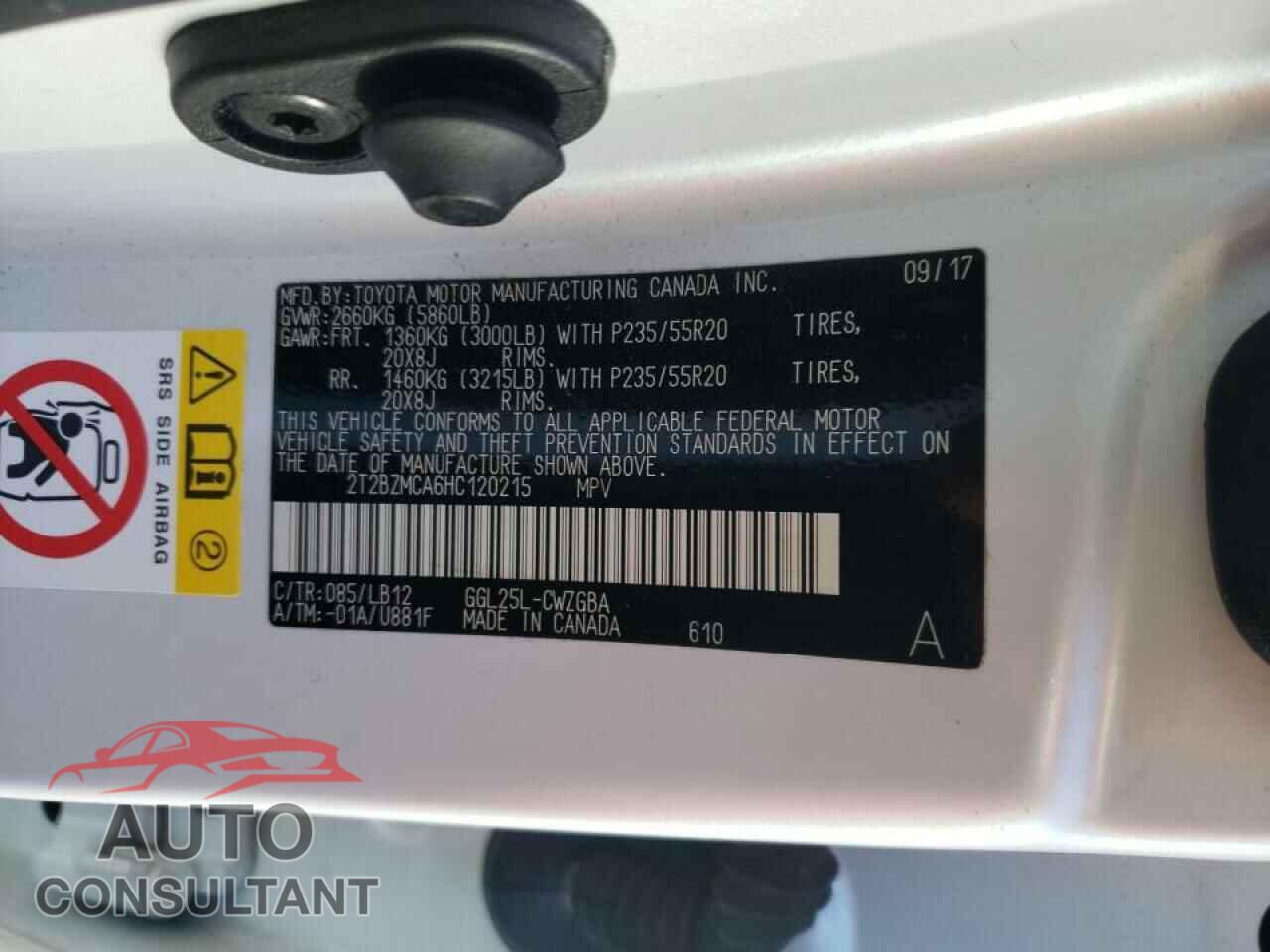 LEXUS RX350 2017 - 2T2BZMCA6HC120215