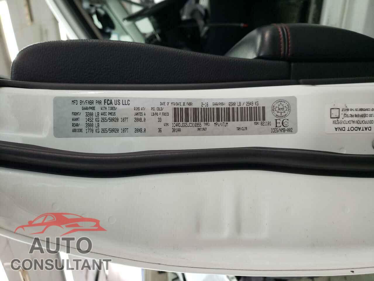 DODGE DURANGO 2018 - 1C4RDJDG5JC316955