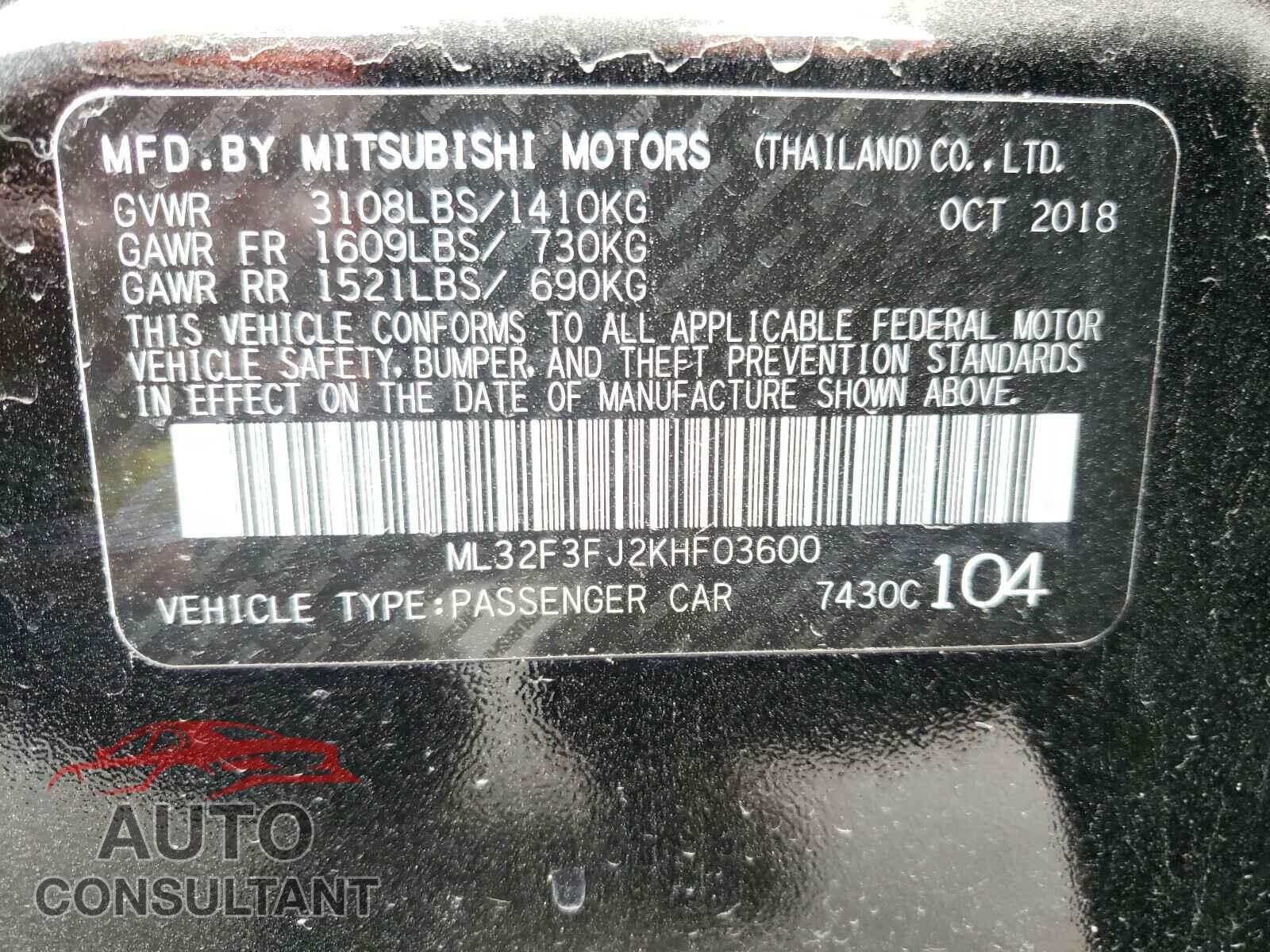 MITSUBISHI MIRAGE 2019 - ML32F3FJ2KHF03600