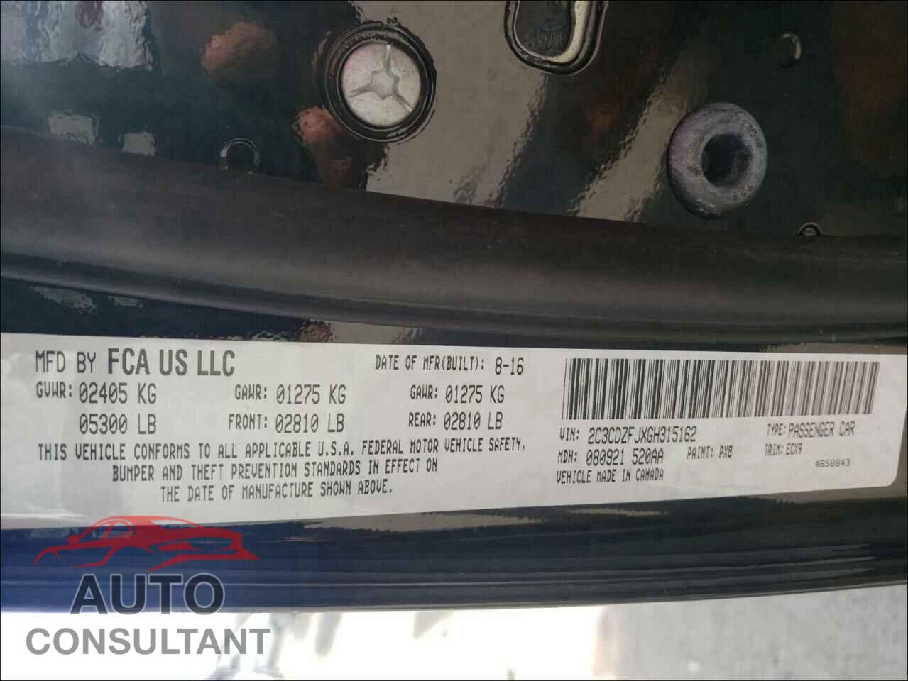 DODGE CHALLENGER 2016 - 2C3CDZFJXGH315162