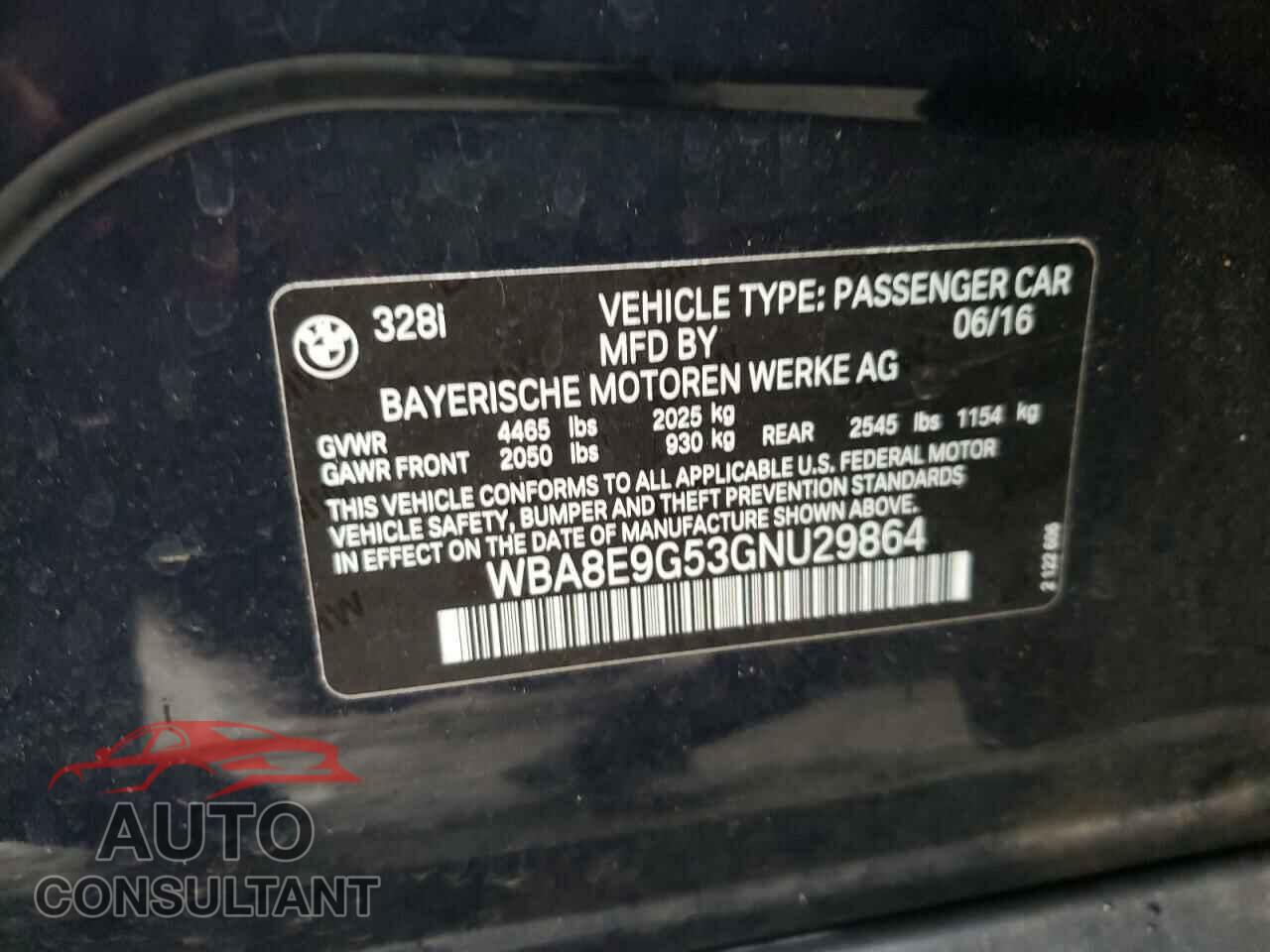 BMW 3 SERIES 2016 - WBA8E9G53GNU29864