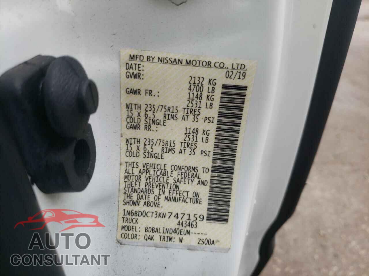 NISSAN FRONTIER 2019 - 1N6BD0CT3KN747159