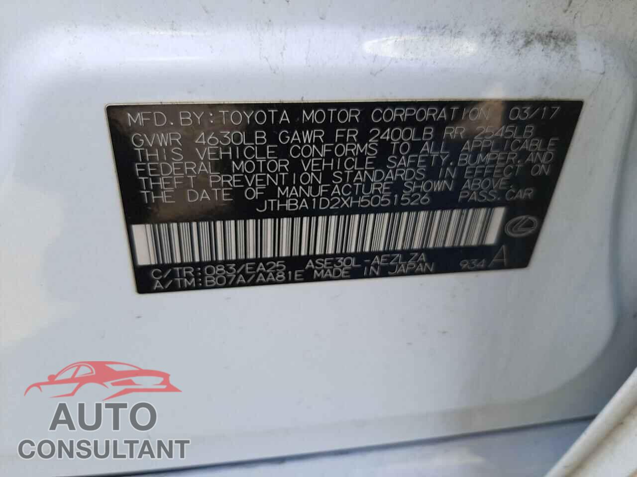 LEXUS IS 2017 - JTHBA1D2XH5051526