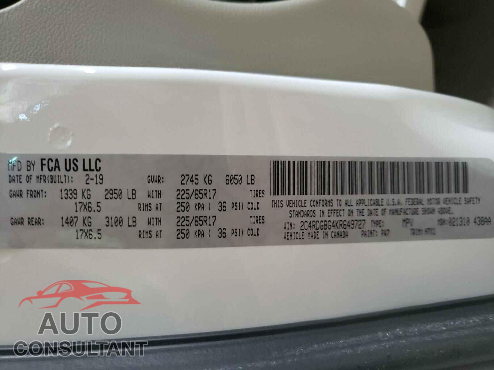 DODGE GRAND CARA 2019 - 2C4RDGBG4KR649727