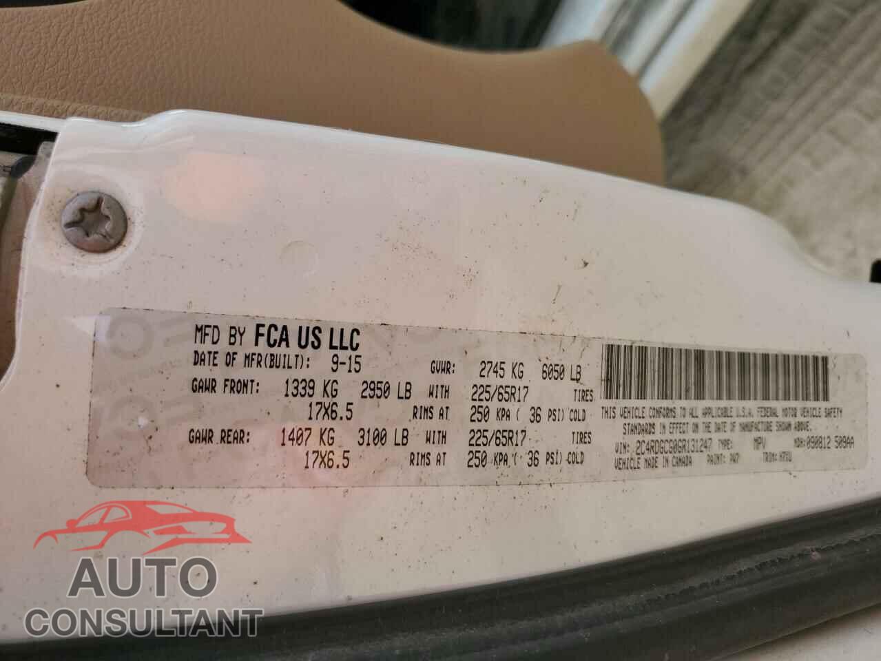 DODGE CARAVAN 2016 - 2C4RDGCG0GR131247