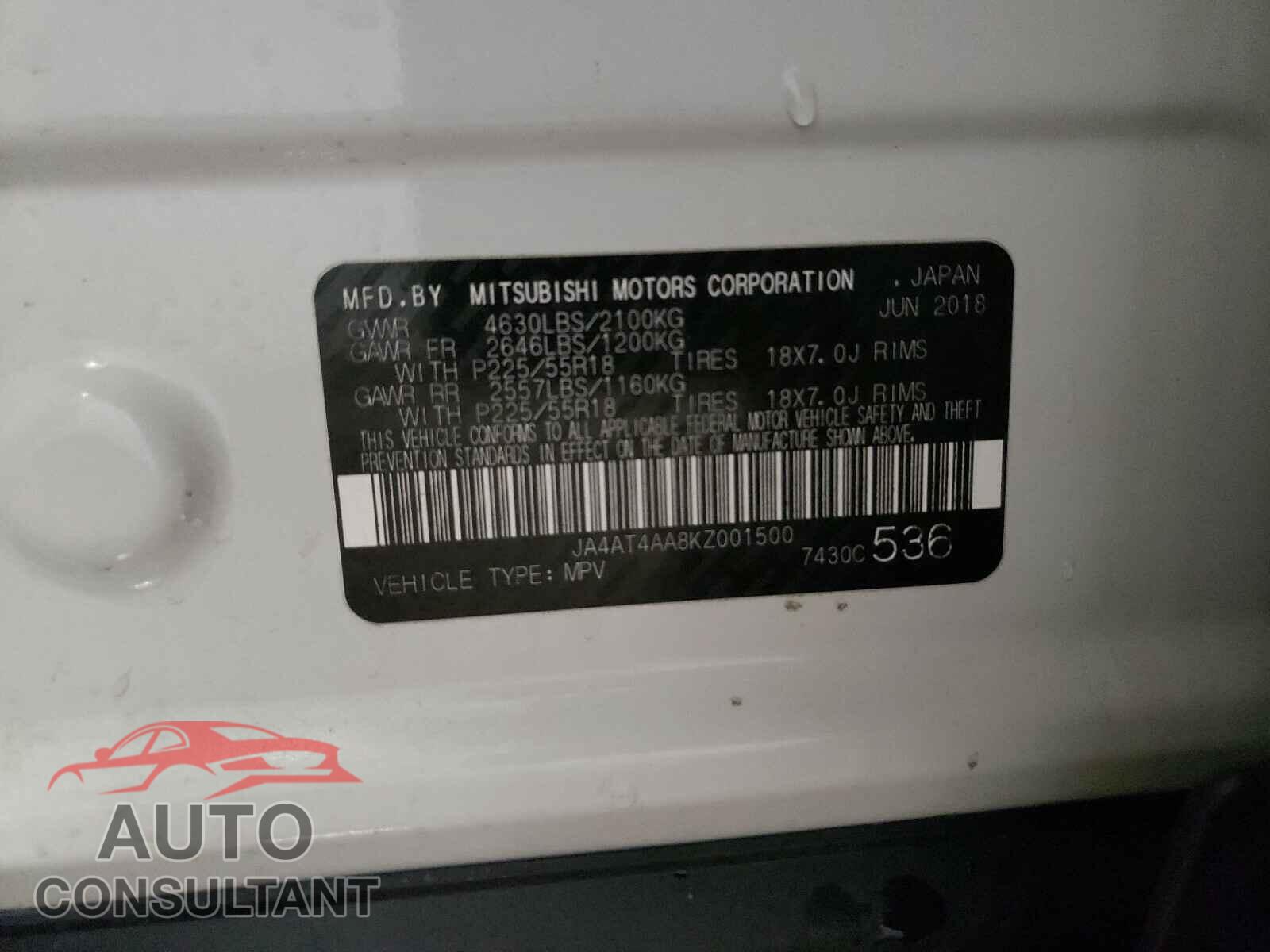 MITSUBISHI ECLIPSE 2019 - JA4AT4AA8KZ001500