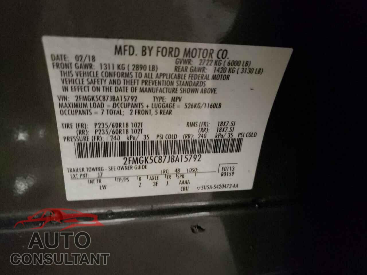 FORD FLEX 2018 - 2FMGK5C87JBA15792