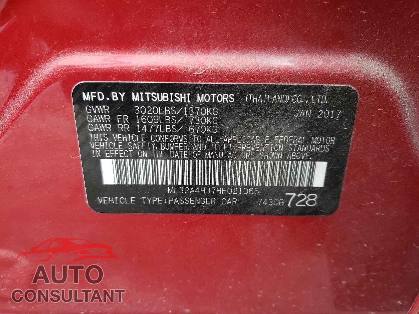 MITSUBISHI MIRAGE 2017 - ML32A4HJ7HH021065