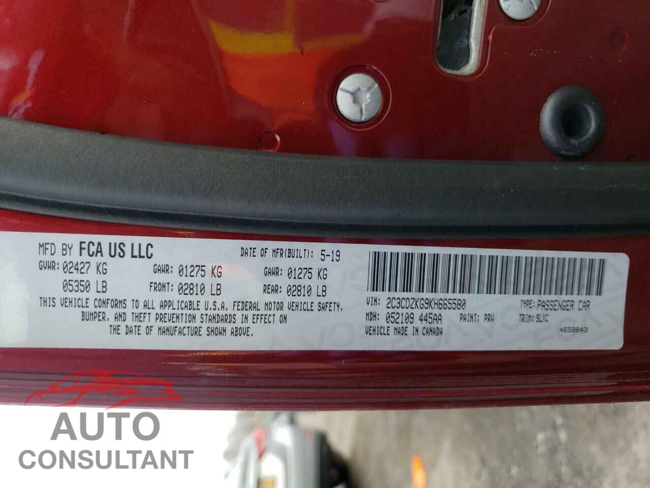 DODGE CHALLENGER 2019 - 2C3CDZKG9KH665580