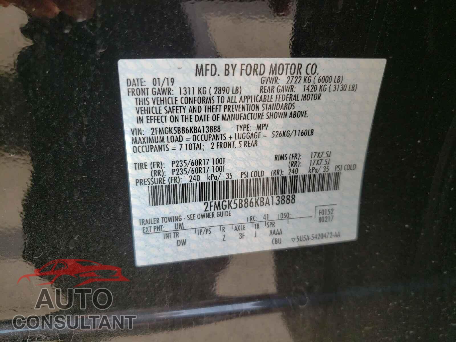 FORD FLEX 2019 - 2FMGK5B86KBA13888