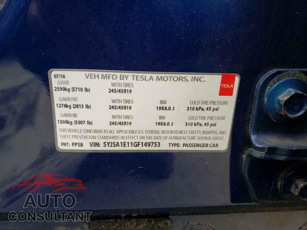 TESLA MODEL S 2016 - 5YJSA1E11GF149753
