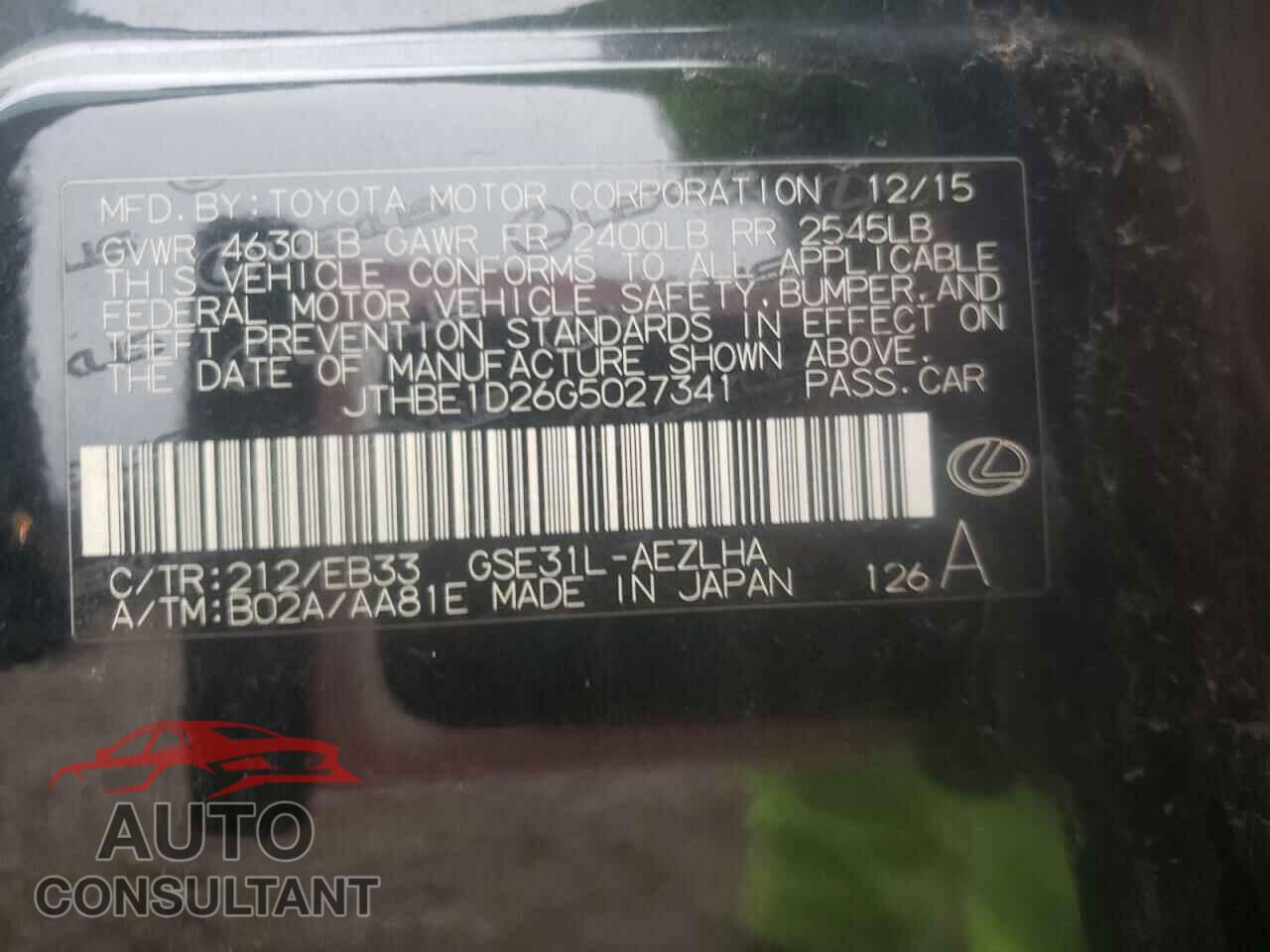 LEXUS IS 2016 - JTHBE1D26G5027341